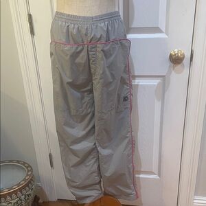 Dunlop Gray nylon athletic ski snow Track Pants lined Gray Pink girls size 12